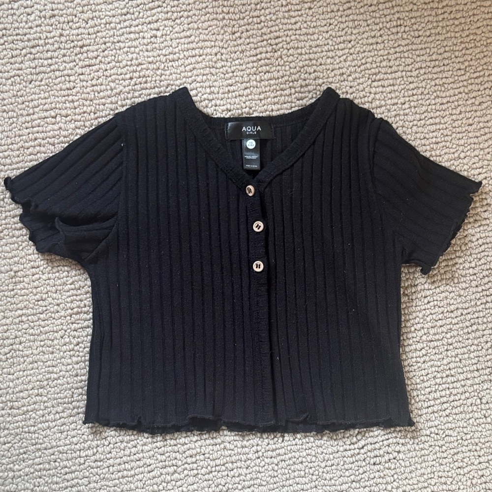 Aqua Black Ribbed Short Sleeve Top